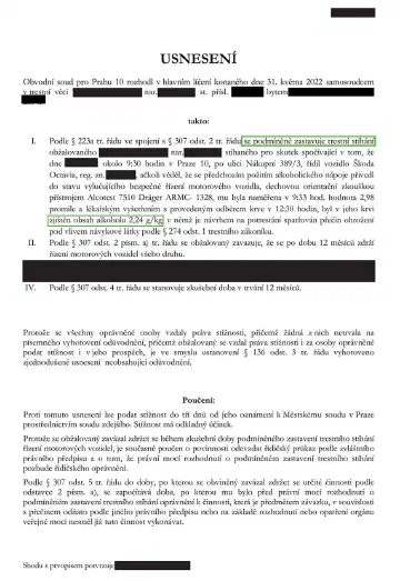 Anonymizované rozhodnutí, Alkohol za volantem, 2,98 ‰