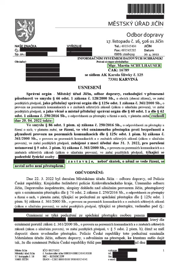 Anonymizované rozhodnutí, Jízda pod vlivem drog (THC): Řízení zastaveno