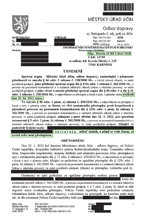 Anonymizované rozhodnutí, Jízda pod vlivem drog (THC): Řízení zastaveno