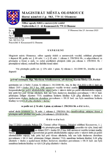 Anonymizované rozhodnutí, Alkohol za volantem, 0,28 ‰