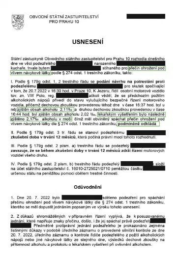 Anonymizované rozhodnutí, Alkohol za volantem, 2,17 ‰