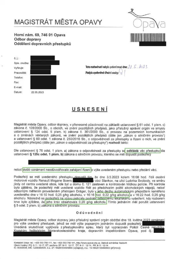 Anonymizované rozhodnutí, Dech nad hranicí, krev pod ní: Věc odložena