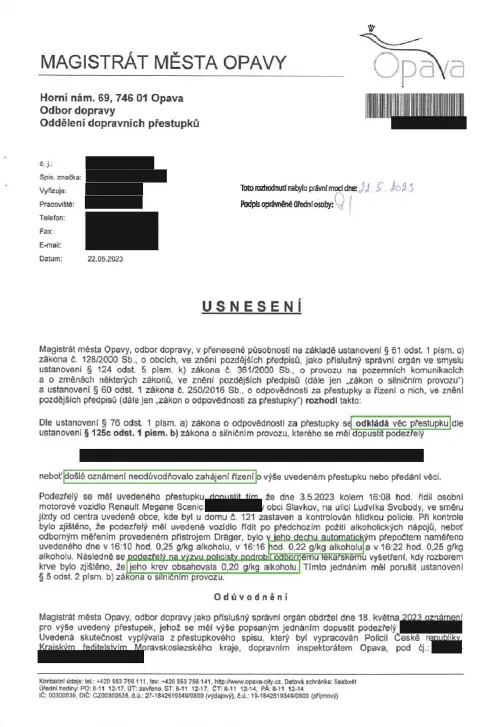 Anonymizované rozhodnutí, Dech nad hranicí, krev pod ní: Věc odložena