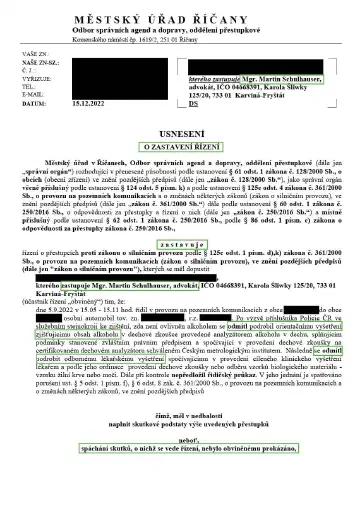 Anonymizované rozhodnutí, Odmítnutí dechové zkoušky i lékařského vyšetření