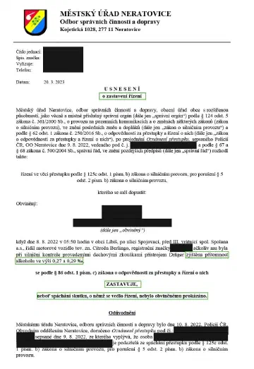 Anonymizované rozhodnutí, Alkohol za volantem, 0,29 ‰