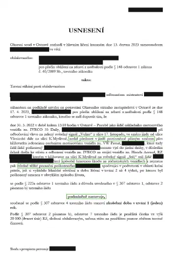 Anonymizované rozhodnutí, Ublížení na zdraví z nedbalosti