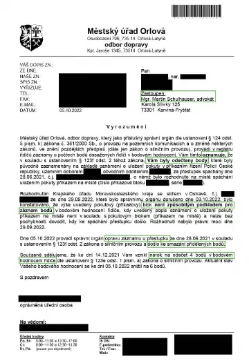 Anonymizované rozhodnutí, Chybný záznam v kartě řidiče