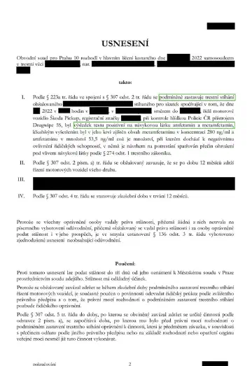 Anonymizované rozhodnutí, Metamfetamin za volantem