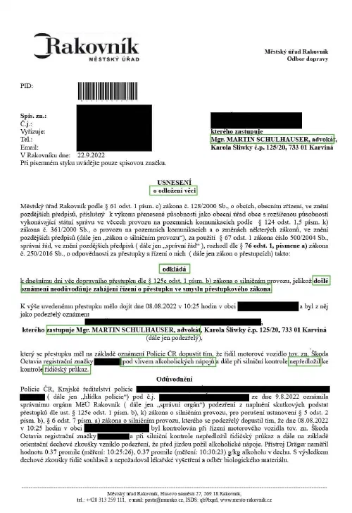 Anonymizované rozhodnutí, Alkohol za volantem, 0,37 ‰: Věc odložena
