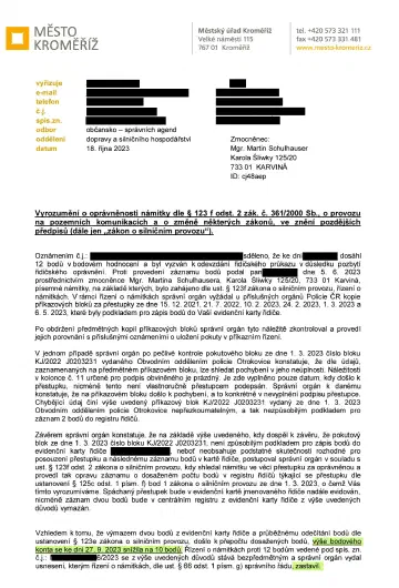 Anonymizované rozhodnutí, Výzva k odevzdání řidičáku po 12 bodech