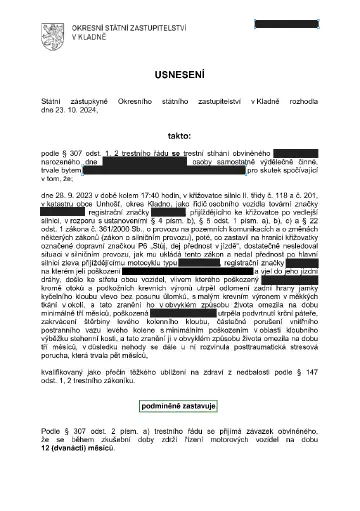 Anonymizované rozhodnutí, Nedání přednosti motocyklu