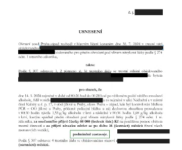 Anonymizované rozhodnutí, Alkohol za volantem, 1,68 ‰